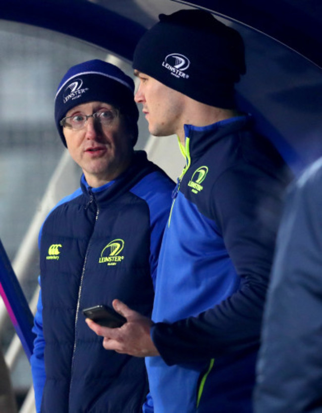 Johnny Sexton watches during the second half after being replaced due to injury