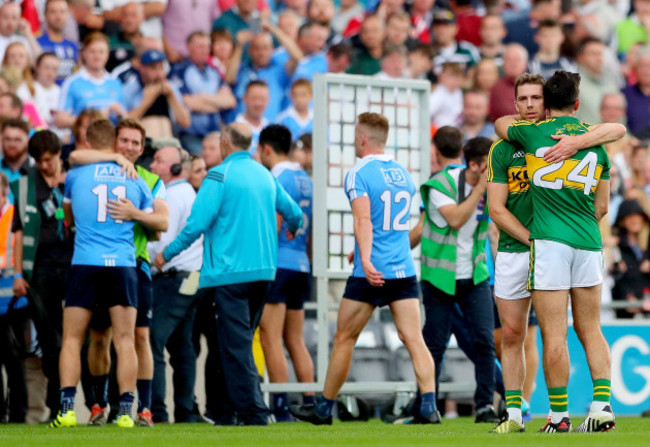 Marc Ó Sé and Aidan O’Mahony at the final whistle