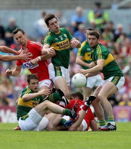 Stephen O'Brien, David Moran and Killian Young with Kevin O'Driscoll and Fintan Goold