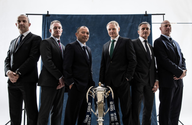 Conor O&rsquo;Shea, Rob Howley, Eddie Jones, Joe Schmidt, Guy Noves and Vern Cotter