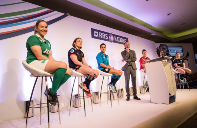 The Women's Captains on the stage at the launch of the 2017 RBS Six Nations Championship