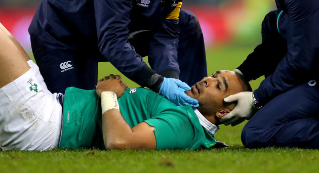Simon Zebo gets treatment after a high tackle