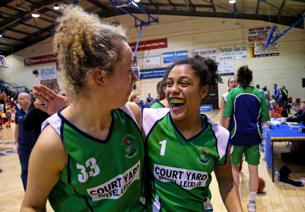 Jazmen Boone and Ailbhe O'Connor celebrate after the game