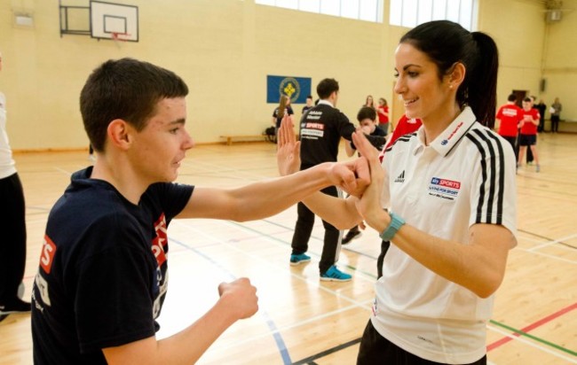 Jessie Barr takes a skills session with pupils from New Cross College, Finglas