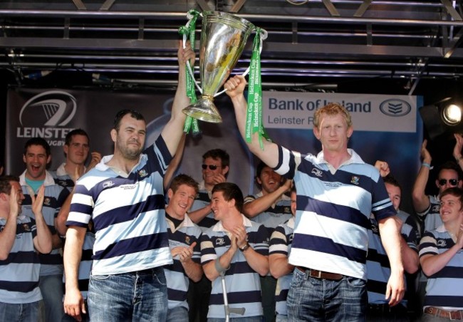 Leinster coach Michael Chieka and Leo Cullen