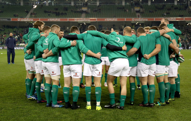 The Ireland team huddle before the game