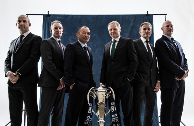 Conor O&rsquo;Shea, Rob Howley, Eddie Jones, Joe Schmidt, Guy Noves and Vern Cotter