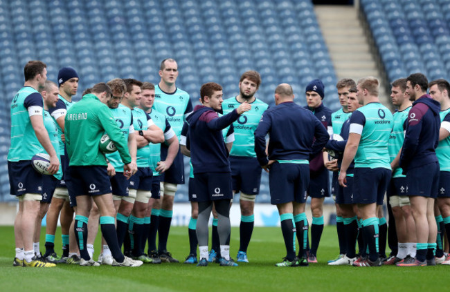 Paddy Jackson talks to his teammates