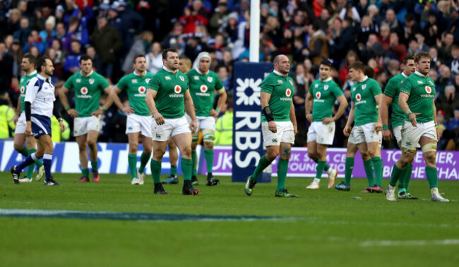 Cian Healy, Rory Best and Jamie Heaslip dejected