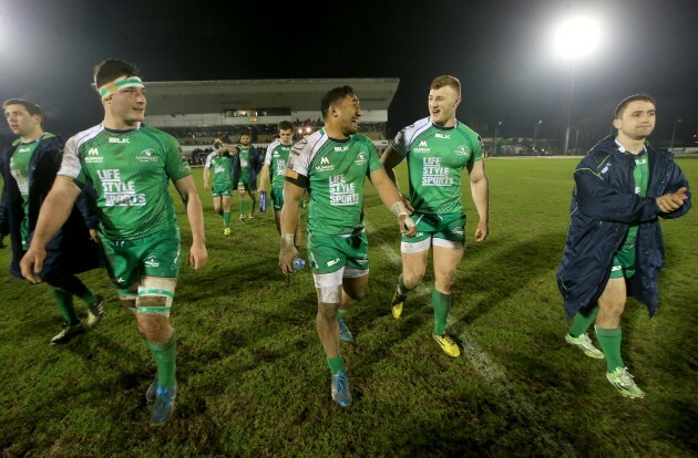 Bundee Aki and Peter Robb celebrate