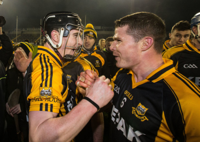 Tony Kelly celebrates with Paul Flanagan