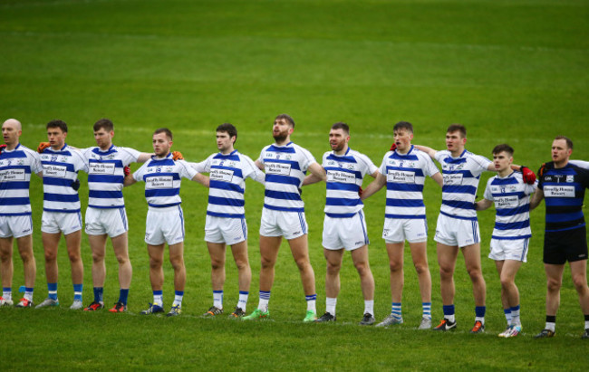 Breaffy players stand together for the national anthem