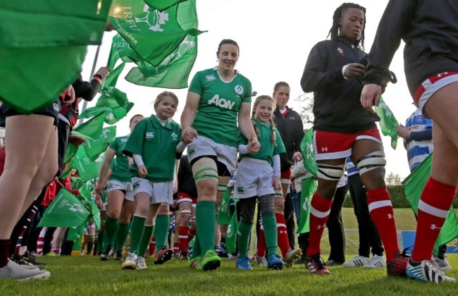 Ireland captain Paula Fitzpatrick with the team mascot's