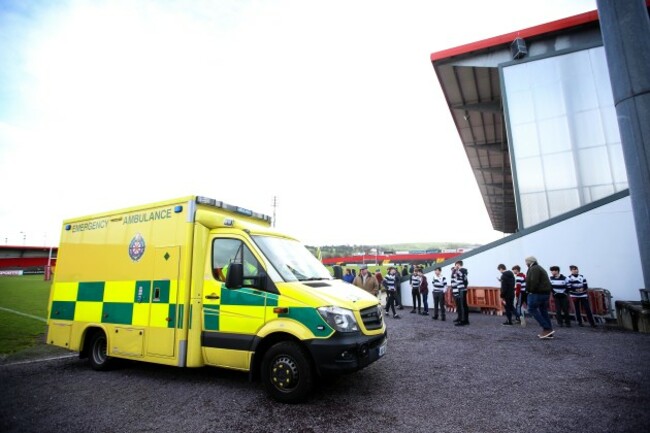 An ambulance arrives to bring Darragh Long to the hospital