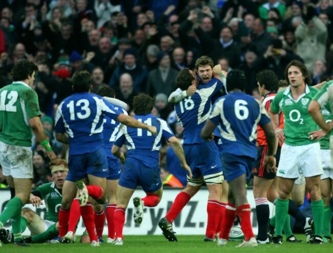 Winning try scorer Vincent Clerc celebrates his try