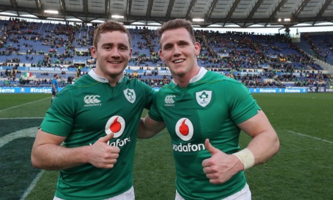 Paddy Jackson and Craig Gilroy celebrate winning