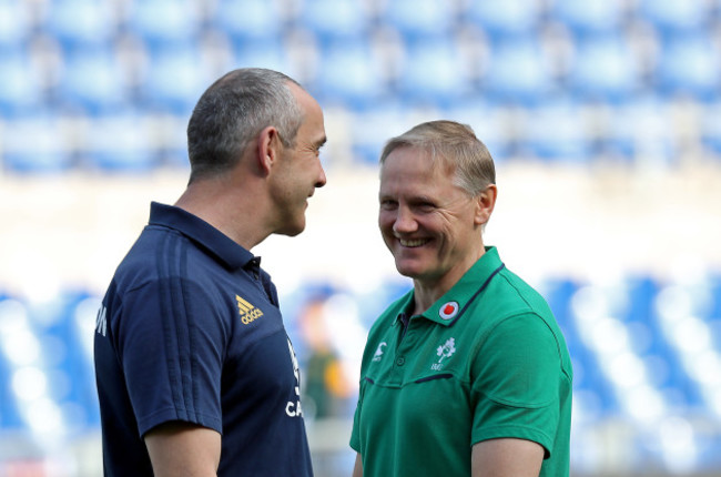 Conor O'Shea and Joe Schmidt before the game