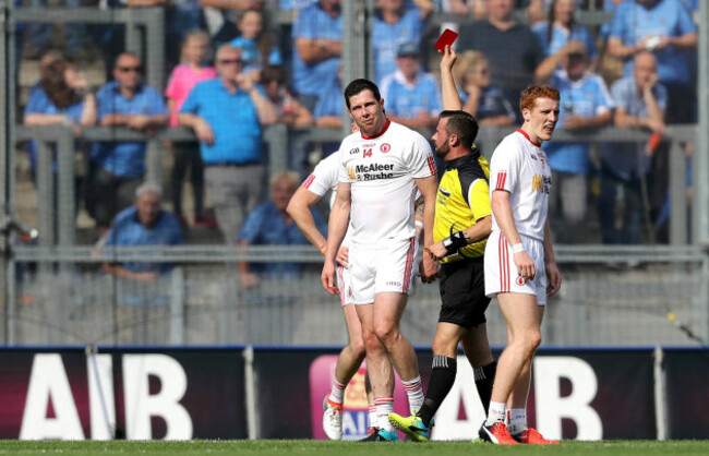 Sean Cavanagh is shown a red card by Referee David Gough