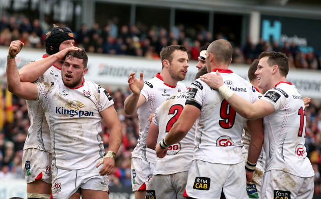 Sean Reidy celebrates scoring a try