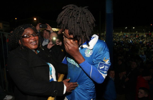 Finn Harps match winner BJ Banda and his mum, Maranda