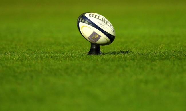 A view of a rugby ball on a kicking tee