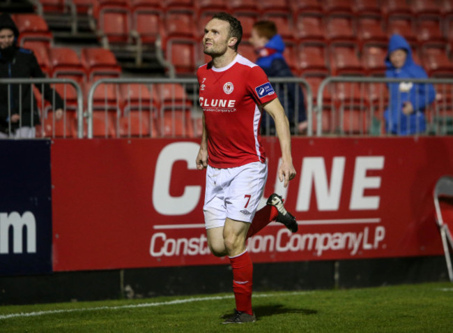 Conan Byrne celebrates scoring a penalty