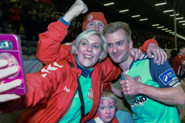 Lukas Schubert celebrates winning with fans