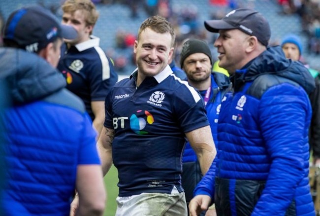 Stuart Hogg celebrates after the game