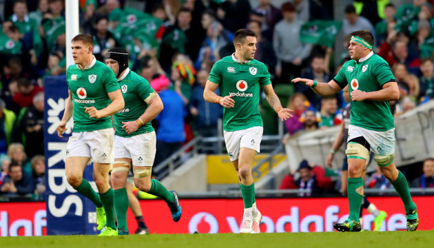 Conor Murray celebrates scoring his sides first try with CJ Stander