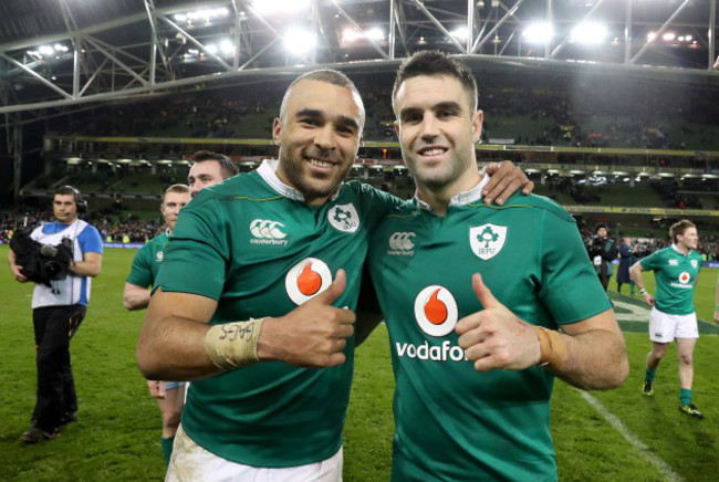 Simon Zebo and Conor Murray celebrate winning