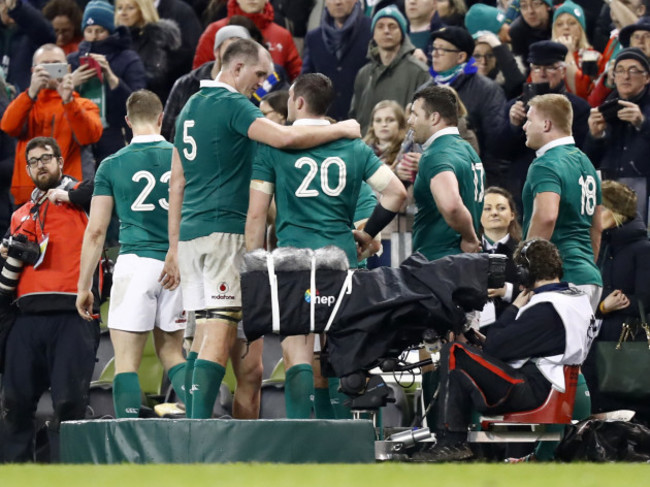 Devin Toner and Peter O’Mahony celebrate winning