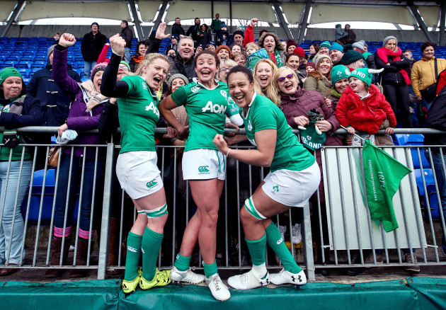 Claire Molly, Larissa Muldoon and Sophie Spence celebrate after the game