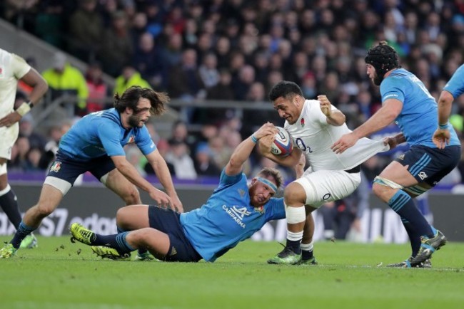 Mako Vunipola with Andrea Lovotti, Luke McLean and Marco Fuser