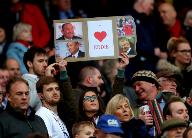 England fans with an Eddie Jones sign