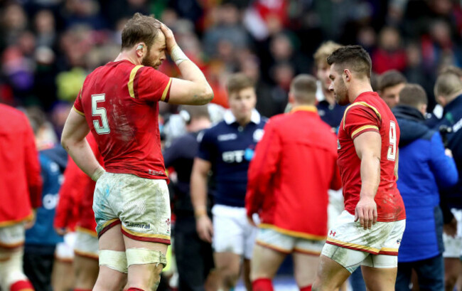 Alun Wyn Jones and Rhys Webb dejected