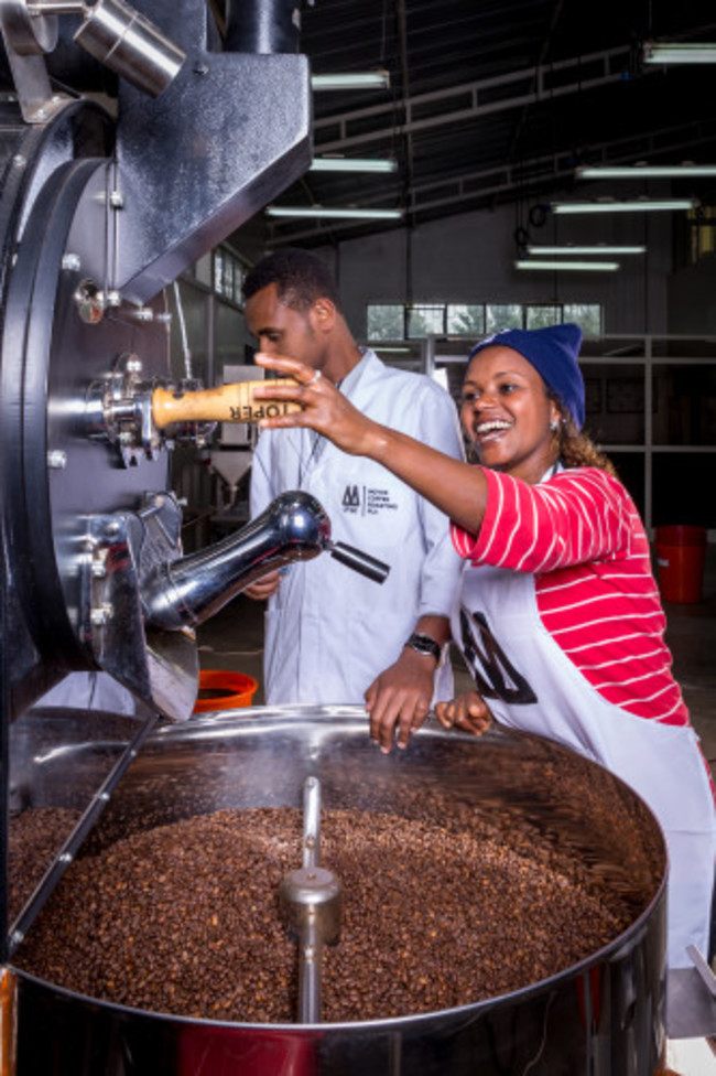 Agegnehu & Genet in Moyee's Roastery in Addis Ababa, Ethiopia