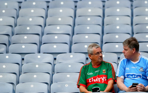 A Mayo and Dublin fan chat after the game