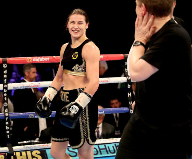 Katie Taylor celebrates her win