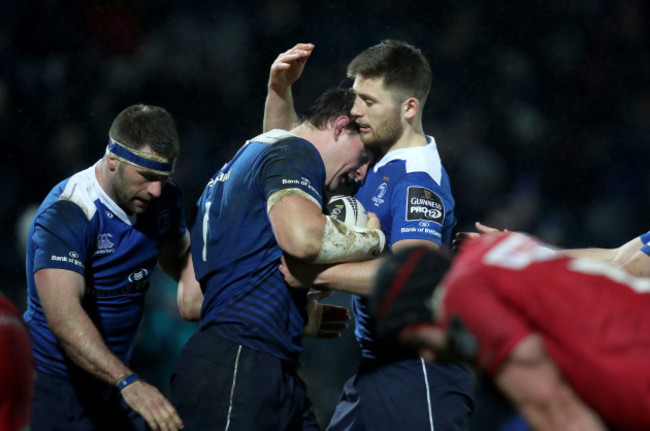 Rhys Ruddock celebrates his try with Ross Byrne