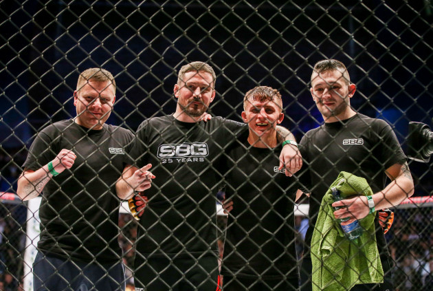 Blaine O'Driscoll with his corner including Coach John Kavanagh and Richie Smullen (right)