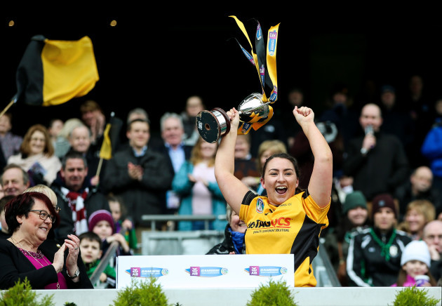Niamh Quirke lifts the Agnes O’Farrelly Cup