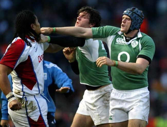 Jamie Heaslip and Shane Horgan get into a tussle with Alesana Tuilagi