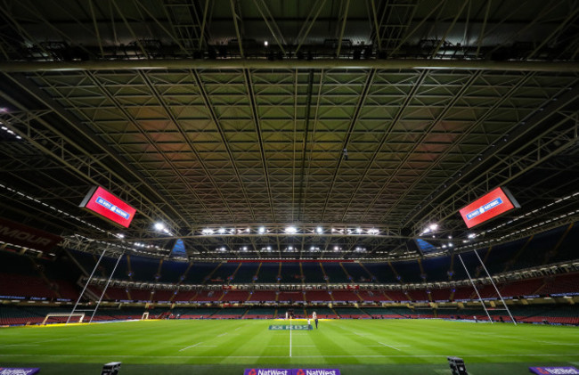 A general view of the closed roof in the Principality Stadium ahead of the game