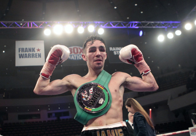 Jamie Conlan celebrates winning the vacant WBC International Silver Super-Flyweight Championship