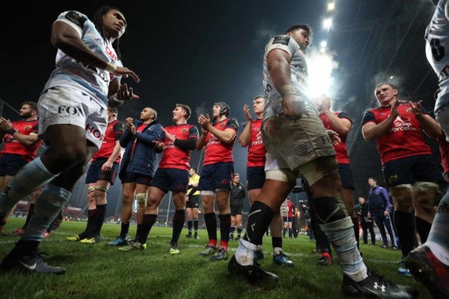 Munster team applaud off the Racing 92 team