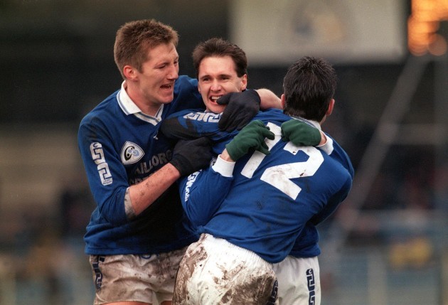 Laune Rangers Billy O'Sullivan is congratulated after scoring a goal 1996
