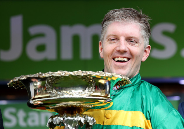 Noel Fehily is presented with the Stan James Champion Hurdle Challenge Trophy