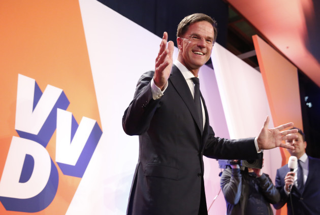 THE NETHERLANDS-THE HAGUE-PARLIAMENTARY ELECTIONS-EXIT POLL-VVD-LEADING-MARK RUTTE