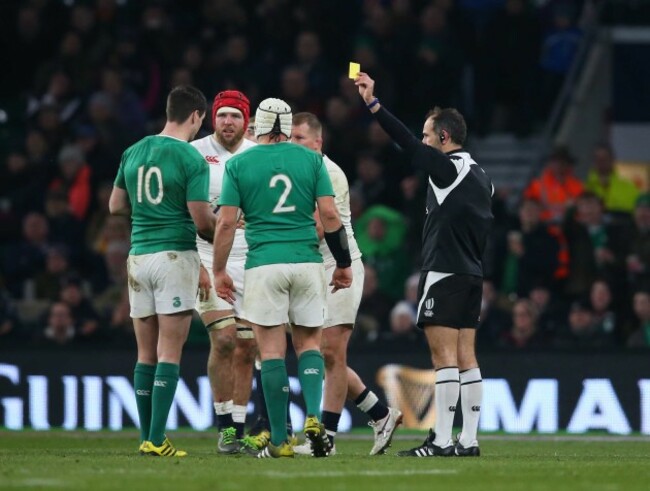 James Haskell is shown a yellow card