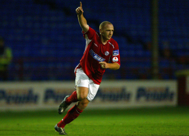 Glen Crowe celebrates his goal